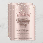 Invitation Tiara Stars Rose Gold fête d'anniversaire (Devant / Derrière)