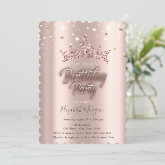 Invitation Tiara Stars Rose Gold fête d'anniversaire (Debout devant)