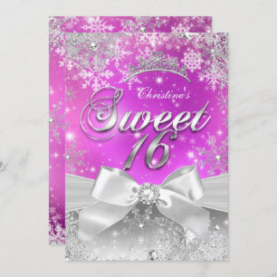 Invitation Tiara Sweet 16 Hot Pink Winter Wonderland