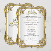 Invitation Tiara White Gold Pearl Damask Anniversaire Party 2 (Devant / Derrière)
