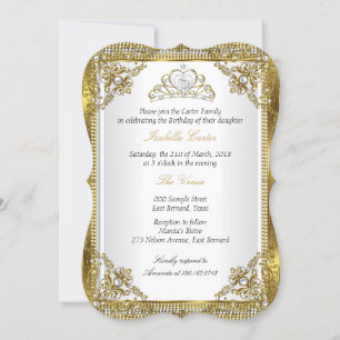Invitation Tiara White Gold Pearl Damask Anniversaire Party 2