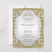Invitation Tiara White Gold Pearl Lace Damask Anniversaire (Devant)