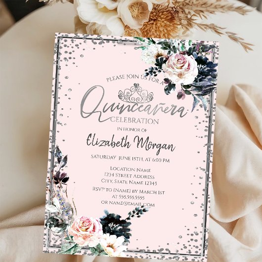 Invitation Tiare d'argent, Frame de diamant Fleurs blanches