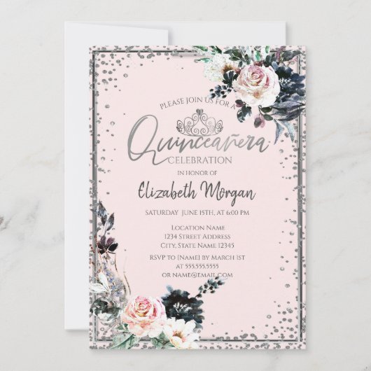 Invitation Tiare d'argent, Frame de diamant Fleurs blanches (Devant)