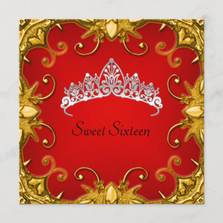 Invitation Tiare rouge douce fête d'anniversaire 16 ans or bl