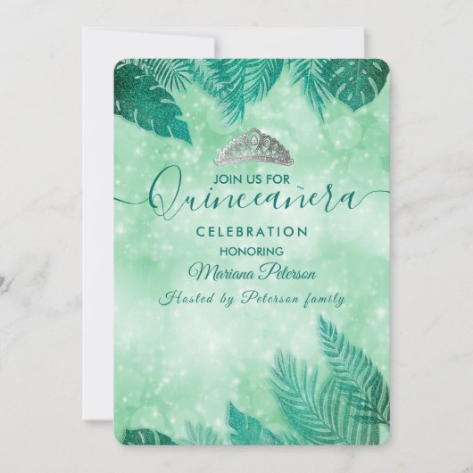 Invitation Tiare verte feuille tropicale été Quinceañera (Devant)