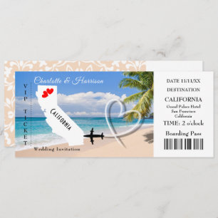 Invitation Ticket BoardingPass Mariage Destination Californie