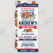 Invitation Ticket d'anniversaire personnel All Star Sport (Devant / Derrière)