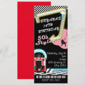 Invitation Ticket d'anniversaire sur le thème des années 50 (Devant / Derrière)