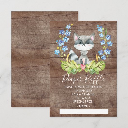 Invitation Ticket de Baby shower de lessive de bois Raccoon (Devant / Derrière)