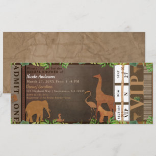 Invitation Ticket de Baby Shower Safari Jungle Brun Animaux