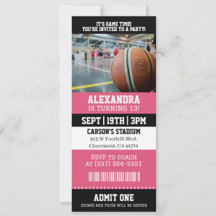 Invitation Ticket de Basketball Rose Fête d'Anniversaire