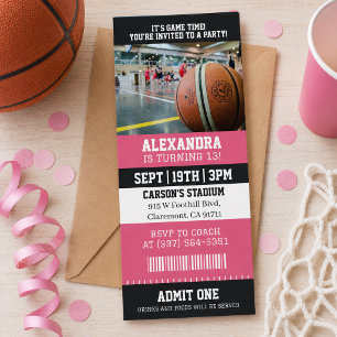 Invitation Ticket de Basketball Rose Fête d'Anniversaire