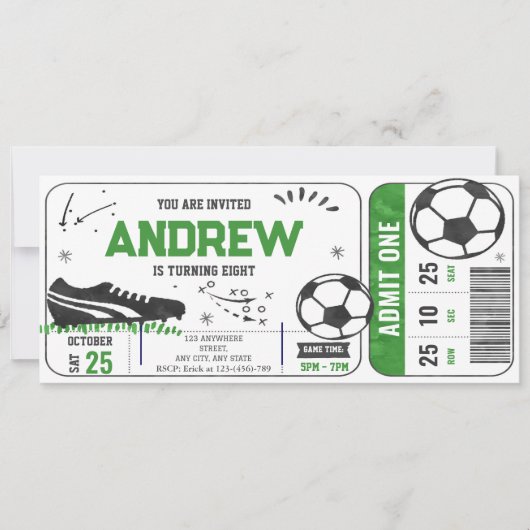 Invitation Ticket de fête d'anniversaire de football moderne (Devant)