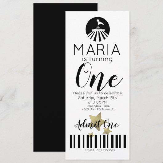 Invitation Ticket de fête d'anniversaire pour le premier anni (Devant / Derrière)