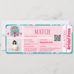 Invitation Ticket de Fête des mariées de Pickleball Flamant r