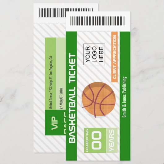 Invitation Ticket de l'événement de basket-ball des fonctions (Devant / Derrière)