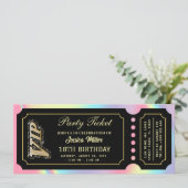 Invitation Ticket de Luxe Noir Holographique Rose (Debout devant)