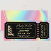 Invitation Ticket de Luxe Noir Holographique Rose (Devant / Derrière)