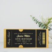 Invitation Ticket de luxe noir holographique rose (Debout devant)