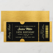 Invitation Ticket de luxe noir holographique rose (Devant / Derrière)