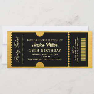 Invitation Ticket de luxe noir holographique rose
