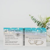 Invitation Ticket de mariage à coeur de plage tropical avec R (Debout devant)