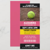 Invitation Ticket de Softball Rose Fête d'Anniversaire (Devant / Derrière)
