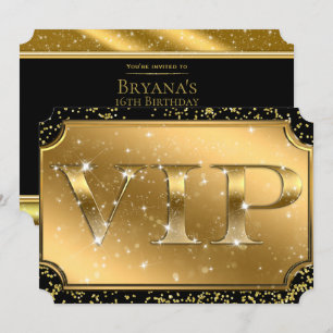 Invitation Ticket de soirée VIP Paillettes Confettis Noir Or 