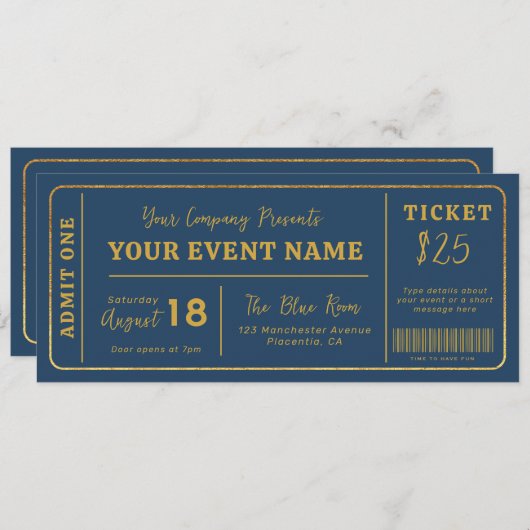 Invitation Ticket d'événement personnalisé, Faux Ticket de co (Devant / Derrière)