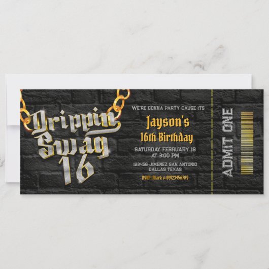 Invitation Ticket Drippin Swag 16 (Devant)