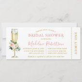 Invitation Ticket Floral Blanc Rose Aquarelle Enterrement de  (Devant)