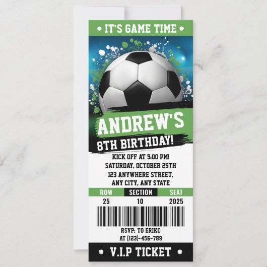 Invitation Ticket imprimable de soccer personnalisable Annive (Devant)