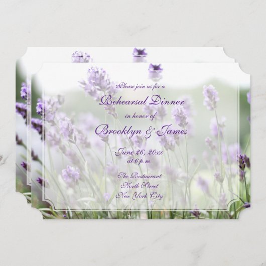 Invitation Ticket Lavender Bohemian Mariage Rehearsal Invitat (Devant / Derrière)