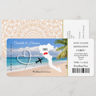 Invitation Ticket Pass Mariage Destination Corfou