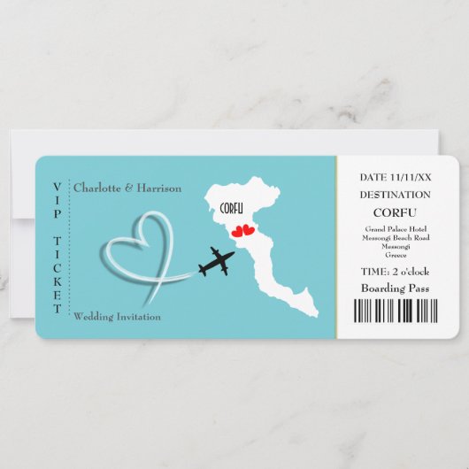 Invitation Ticket Pass Mariage Destination Corfou (Devant)