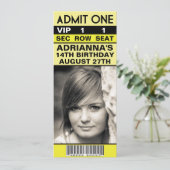 Invitation Ticket photo VIP jaune citron fête d'anniversaire (Debout devant)