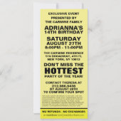 Invitation Ticket photo VIP jaune citron fête d'anniversaire (Dos)