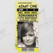 Invitation Ticket photo VIP jaune citron fête d'anniversaire (Devant / Derrière)