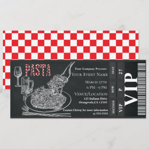 Invitation Ticket pour dîner VIP au repas de pâtes et de vin 