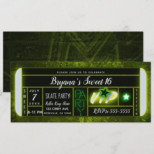 Invitation Ticket pour une fête d'anniversaire avec éclairage (Devant / Derrière)