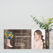 Invitation Ticket Quinceañera Bottes de soleil rustiques Rose (Debout devant)