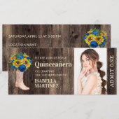 Invitation Ticket Quinceañera Bottes de soleil rustiques Rose (Devant / Derrière)