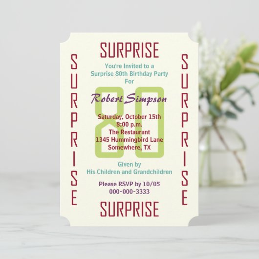 Invitation Ticket surprise 80e fête d'anniversaire 80 (Debout devant)