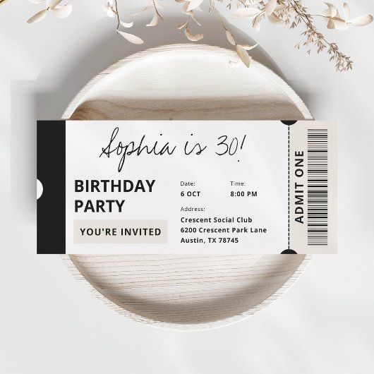 Invitation Ticket tendance moderne 30th Birthday Party