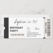 Invitation Ticket tendance moderne 30th Birthday Party (Devant)