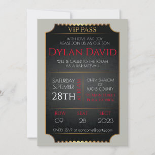 Invitation TICKET VIP en Bat Noir et Or Bar Mitzvah