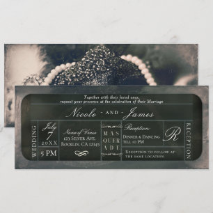 Invitation Ticket VIP Mariage Paillettes Étincelantes Argent 