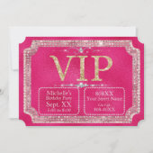 Invitation Ticket VIP Pailleté Rose Chaud et Or (Devant)