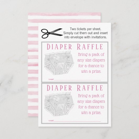 Invitation Tickets Raffle pour fille à couche rose gris (Devant / Derrière)